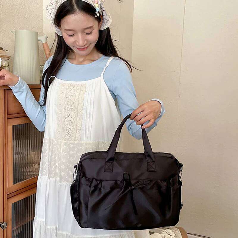 New Lightweight Casual Nylon Crossbody Bags Fresh Gentle Bow Design Travel Solid Color Soft Large Capacity Women's Tote Bag
