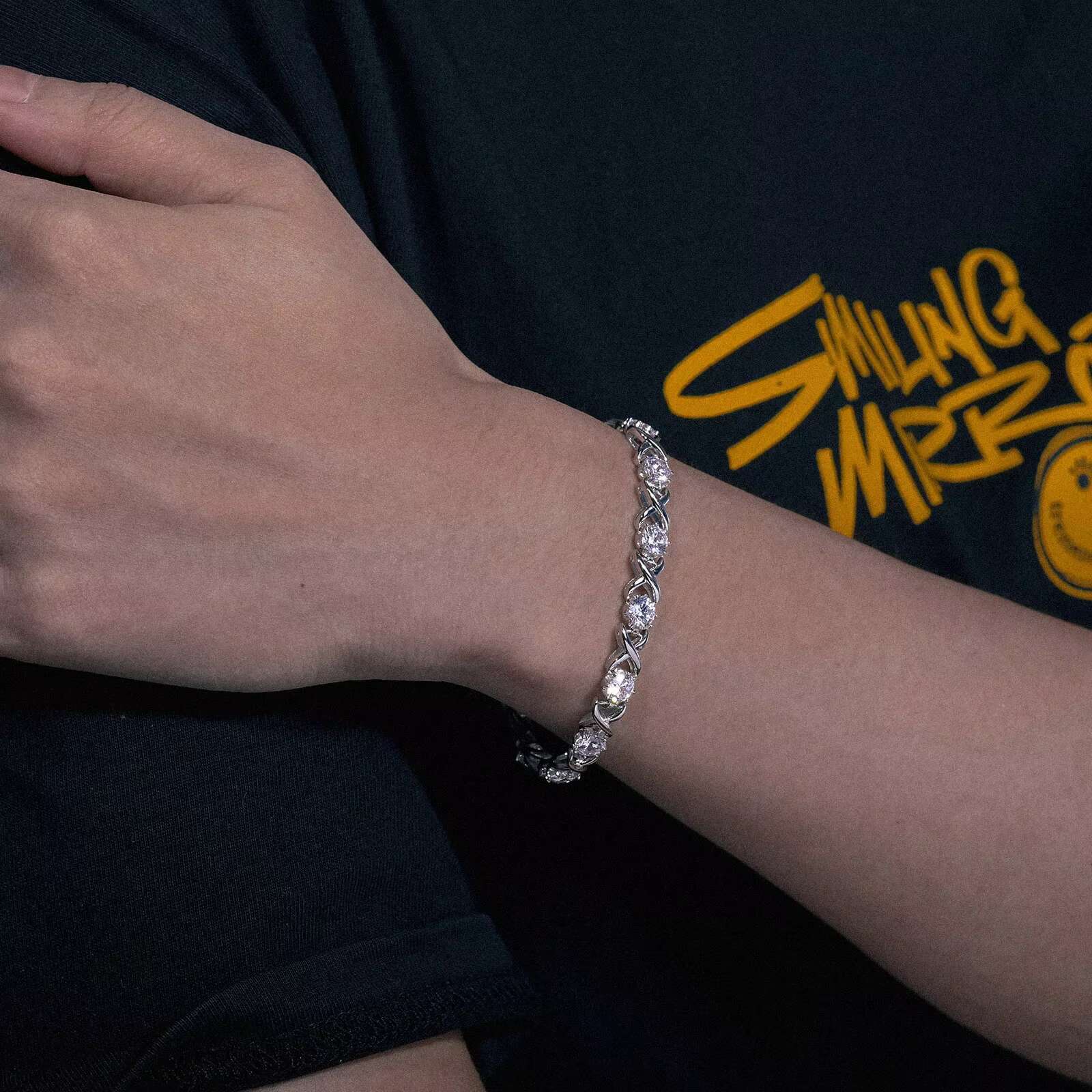 Spin Real 3-8mm Moissanite Sparkling Full Diamond 925 Sterling Silver Wedding Engagement Party Jewelry Bracelets For Women Men