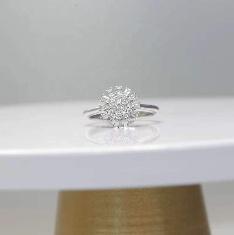 DE VVS1 Sterling Silver925 Melee Round Baguette Moissanite Diamond Ring Flower Design Fine Jewelry