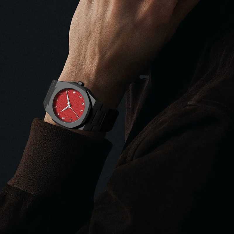 Vintage Red Middle Eastern Arabic Numeral Dial Quartz Watch for Mens Casual Clock Customization Y250605