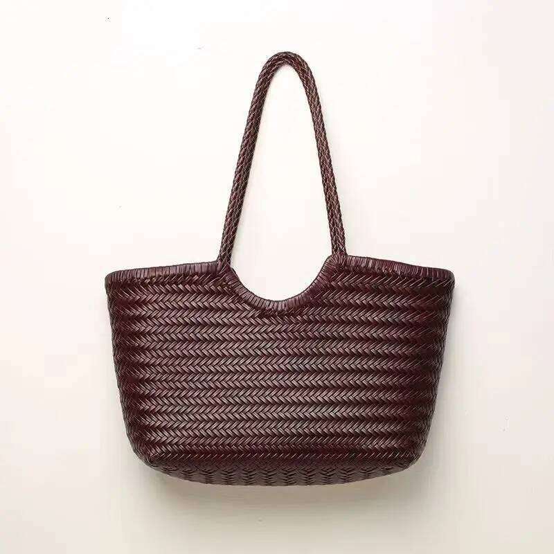 New for Women's Spring and Summer Retro Tote Bag Genuine Split Leather Braided Vegetable Basket Ins Style Irregular Shoulde