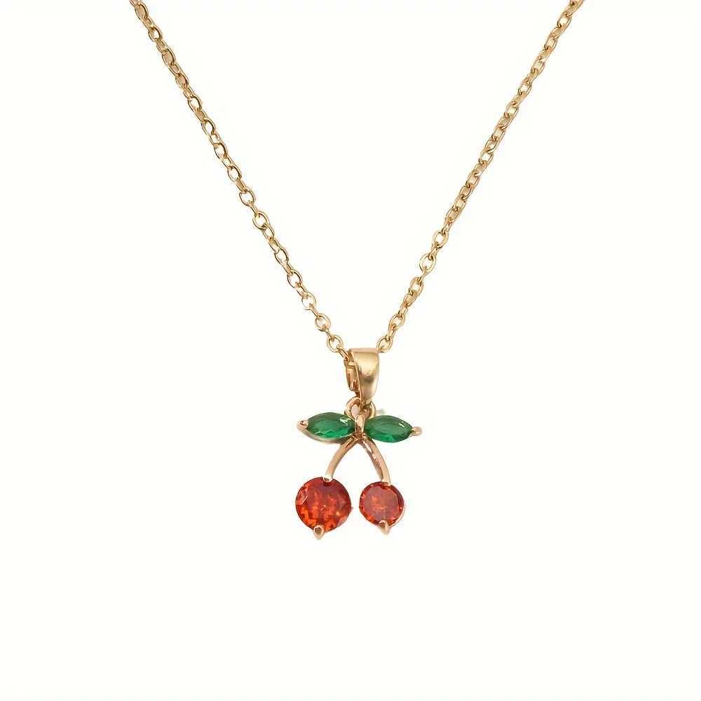 Cherry Pendant Necklace for Women 2025 New Personality Fashion Golden Necklace Wedding Jewelry Accessories Y250605