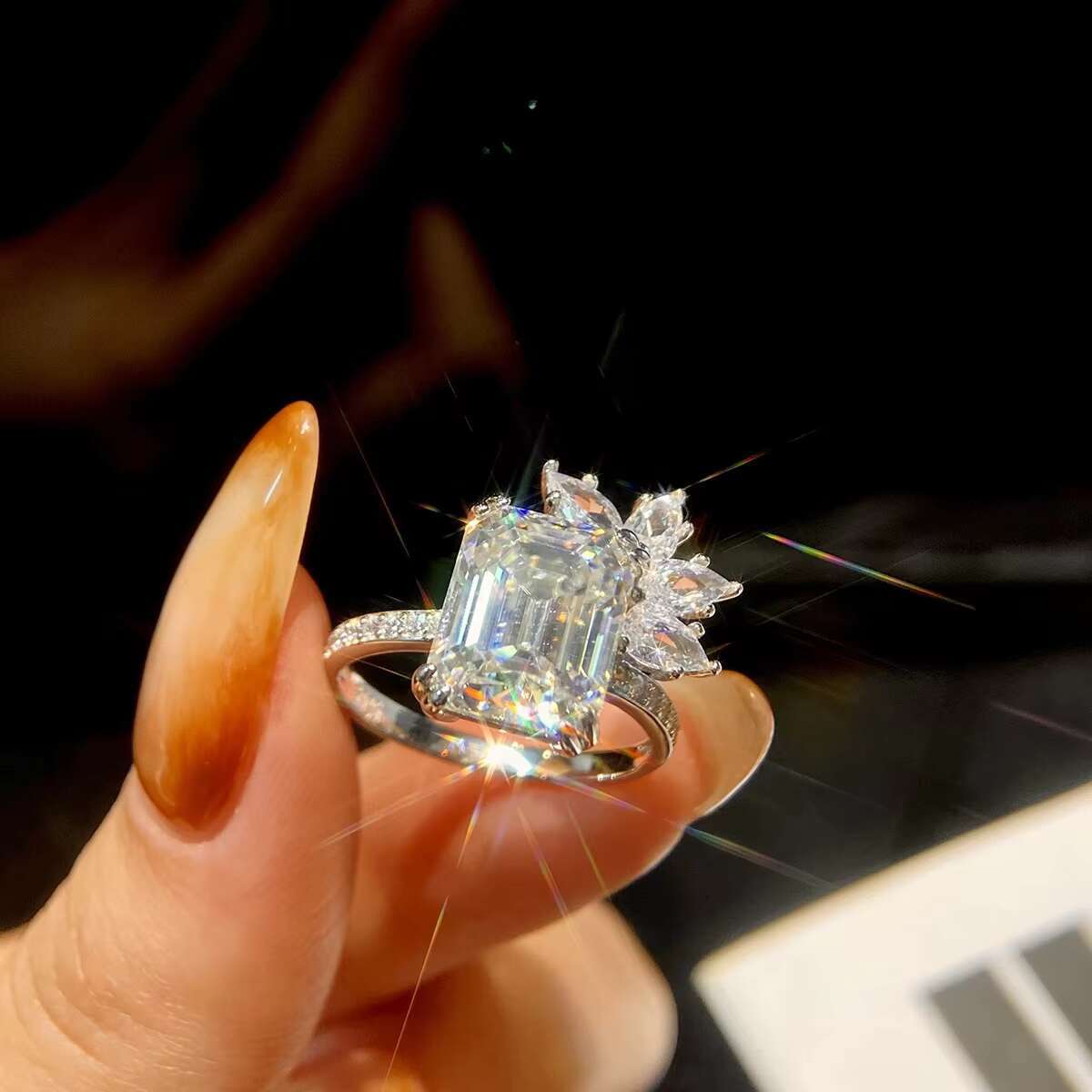 GRA Radiant Emerald Cut 5ct 11mm Rectangle Genuine Moissanite Diamond Ring 925 Sterling Silver Engagement Fine Women Jewelry