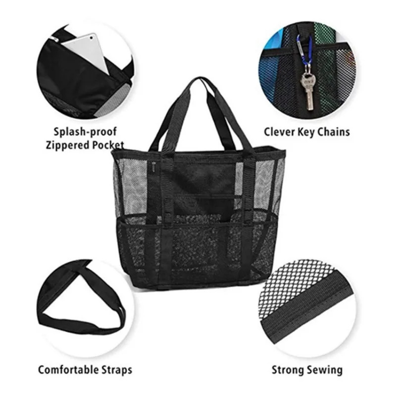 Picnic Beach Bag Women Mesh Transparent Swim Storage High Capacity Shopping Bags Tote 250605