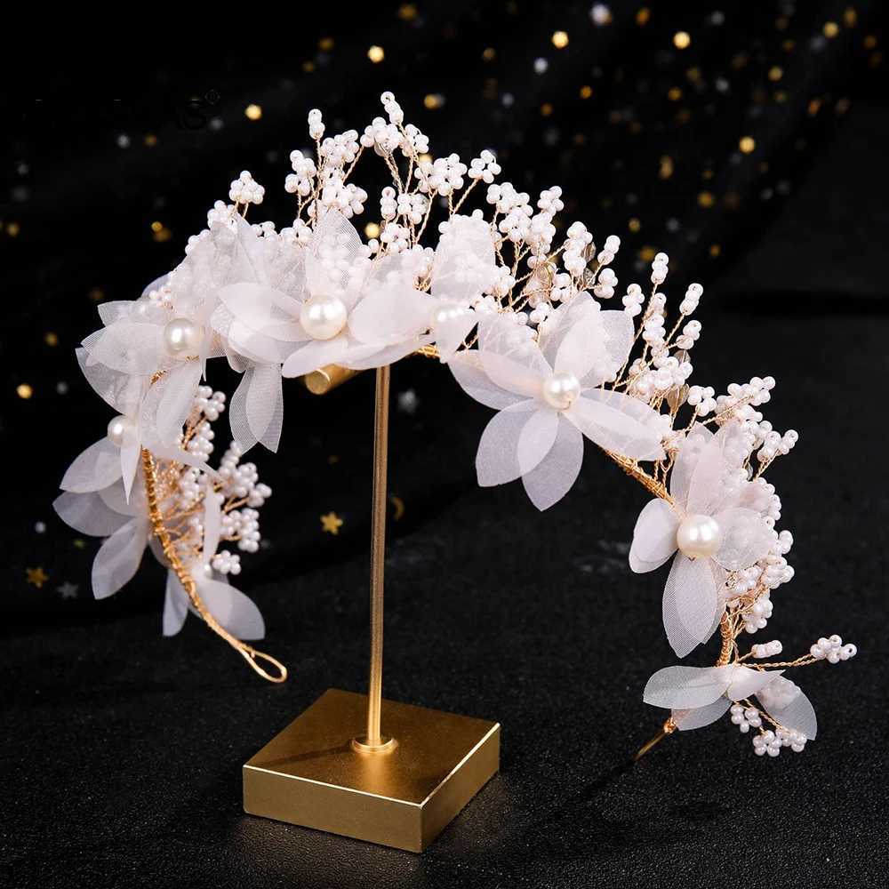 Tiaras Earring Sets Wedding Hair Accessories For Women Flower Rhinestone Pearl Headbands Dangler Princess Bridal Crowns Jewelry Z250605