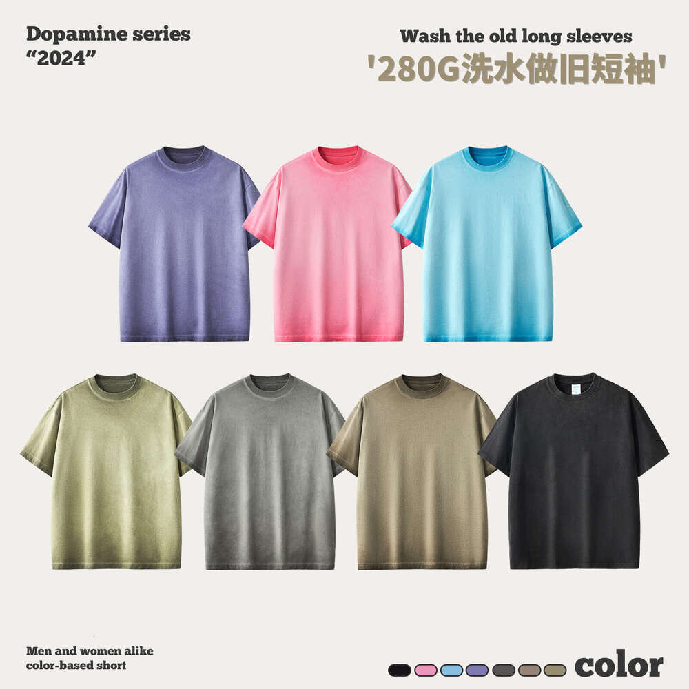 Men's Clothing|Washed Vintage For Men American Style Ins Street Dopamine Pure Cotton Trendy Brand Short Sleeve T-Shirt B5