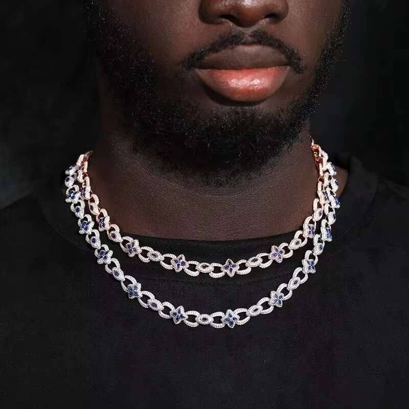 S925 New Iced Out Flower Eye Chain Bracelet For Men With Blue Cubic Zircon Luxury Hip Hop Rapper Sterling Silver Jewelry Gift