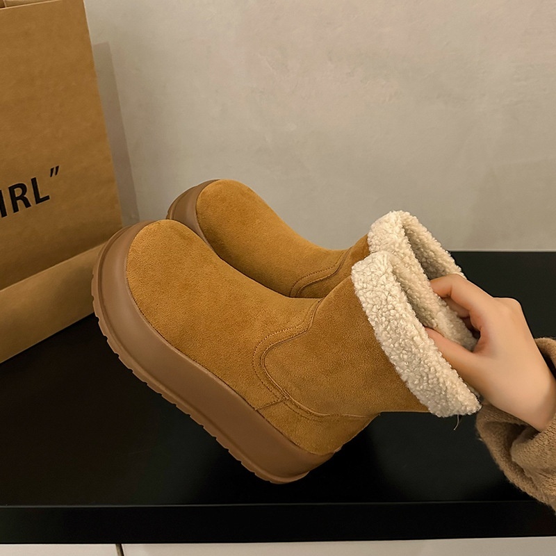 2025 free shipping autumn and winter new female designer retro warm snow boots with thick velvet sole and anti slip cotton shoes