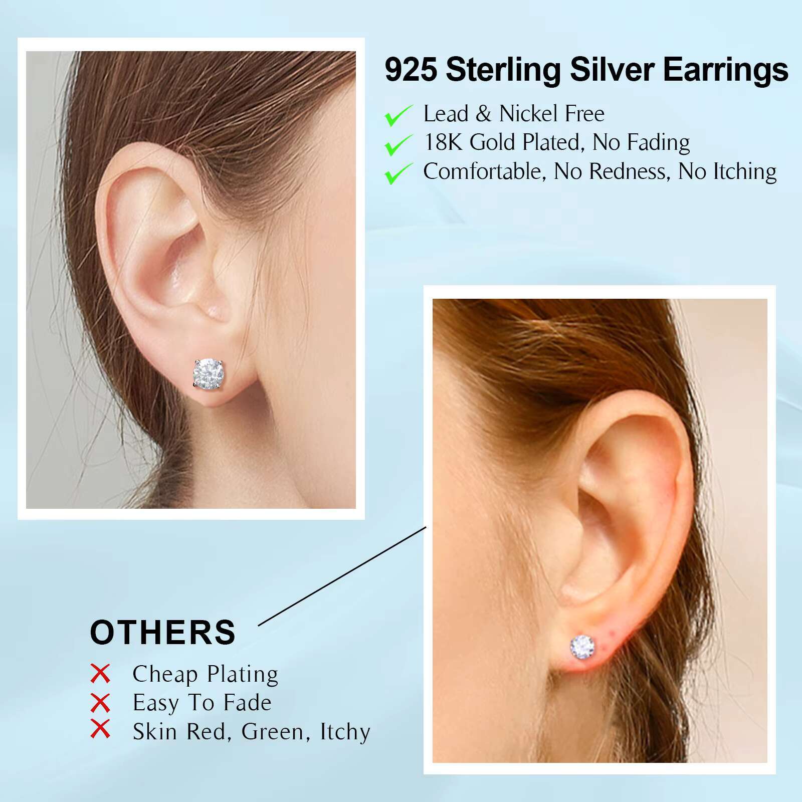 Luxury Men Women Mossanite Earrings Jewellery Gold Plated Silver 925 Pass Diamond Tester Real VVS Moissanite Stud Ear Rings
