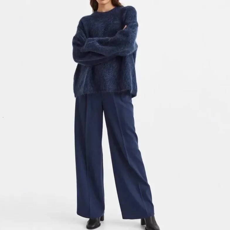 Loose Long Veet Knitted Sweater Crew Neck Pure Color Outerwear Lazy Style Autumn Winter New Arrival Fashion Women's Cl