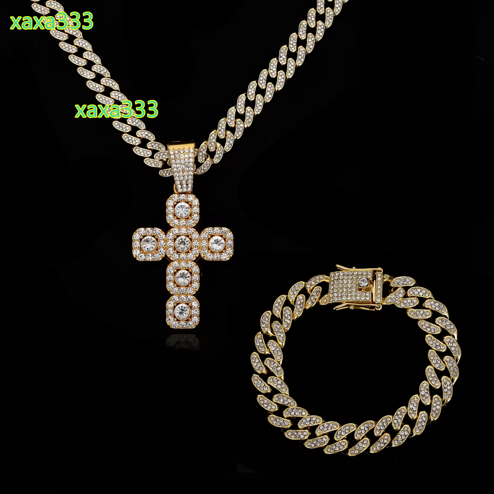 Fashion Hiphop Popular Cross Pendant Cuban Chain Big Pendant Necklace Bracelet Set