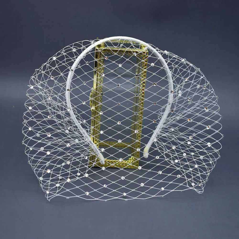 Bride Crystal Veil Hair Fish Net Headpiece Encrypted With Diamond Mesh Head Hoop Bridal Ball Party Accessories Z250605