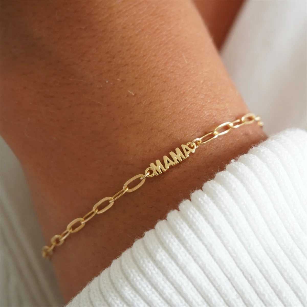 Mothers Day Gift Mama Titanium Steel Bracelet English Letter Pendant Plated True Gold Color Preserving Handmade W250606