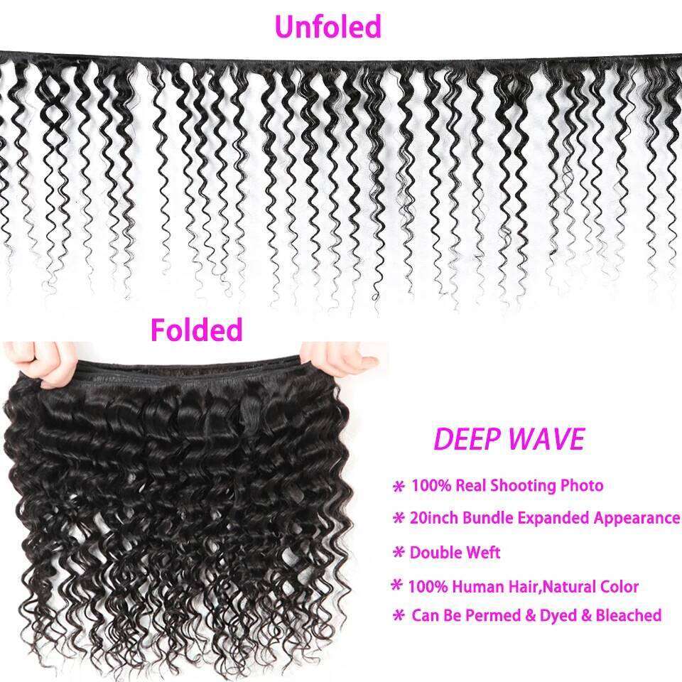 Yyong 3/4 Brazilian Deep Wave 100% Remy Human Hair Weave Bundles With 13x4 Lace Frontal Closure
