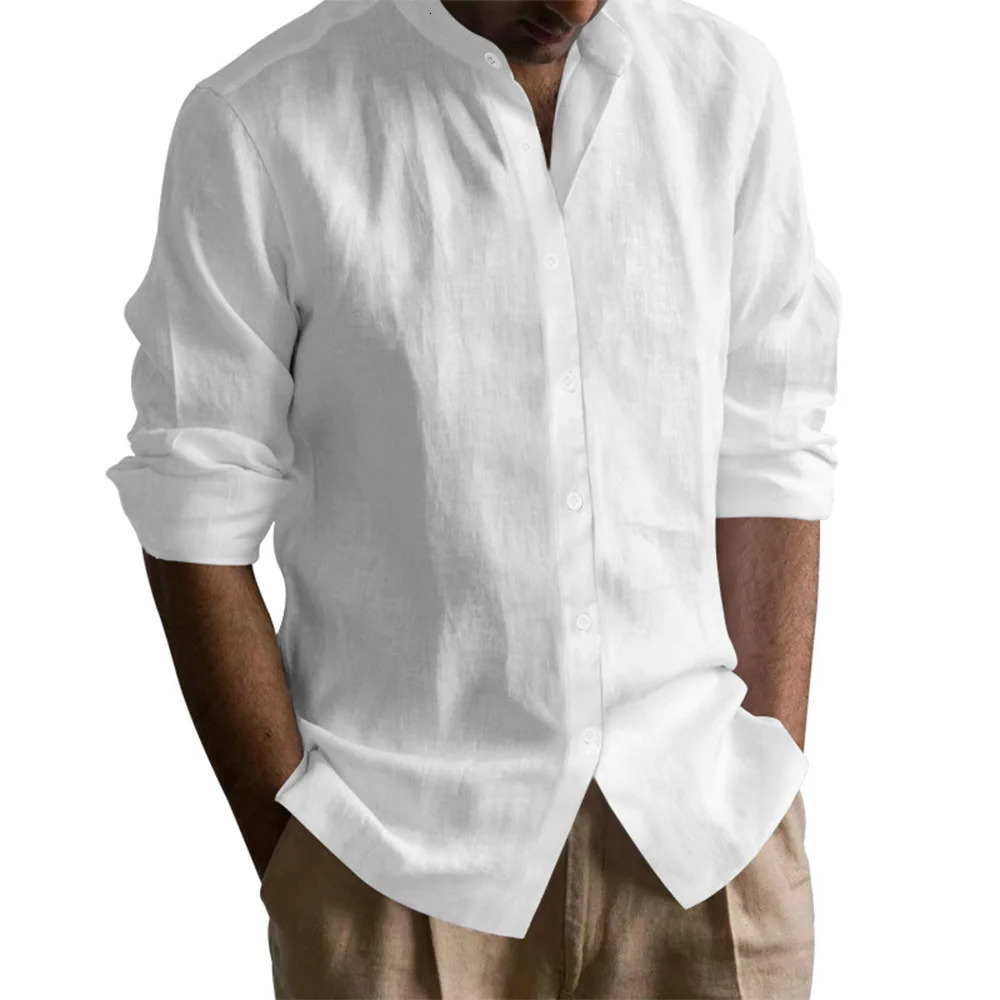 Mens Henley Shirts Cotton Linen Open Stitch Lightweight Breathable Solid Color Slim Fit Men Shirt 250605