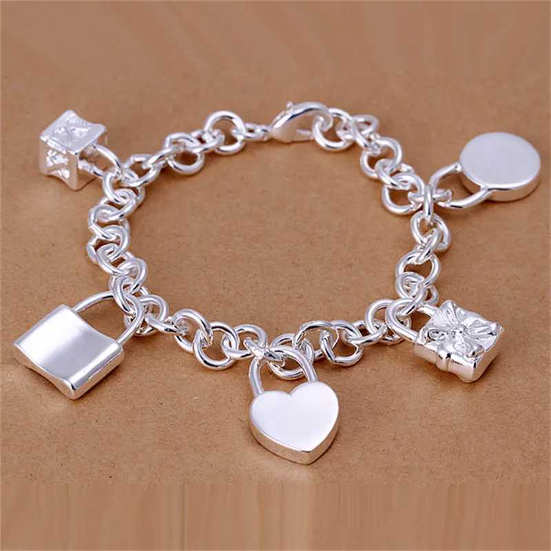 Charm 925 Sterling Silver 8 Inches Round Heart Lock Bracelet For Women Fashion Party Wedding Jewelry Gift Wholesale New W250606