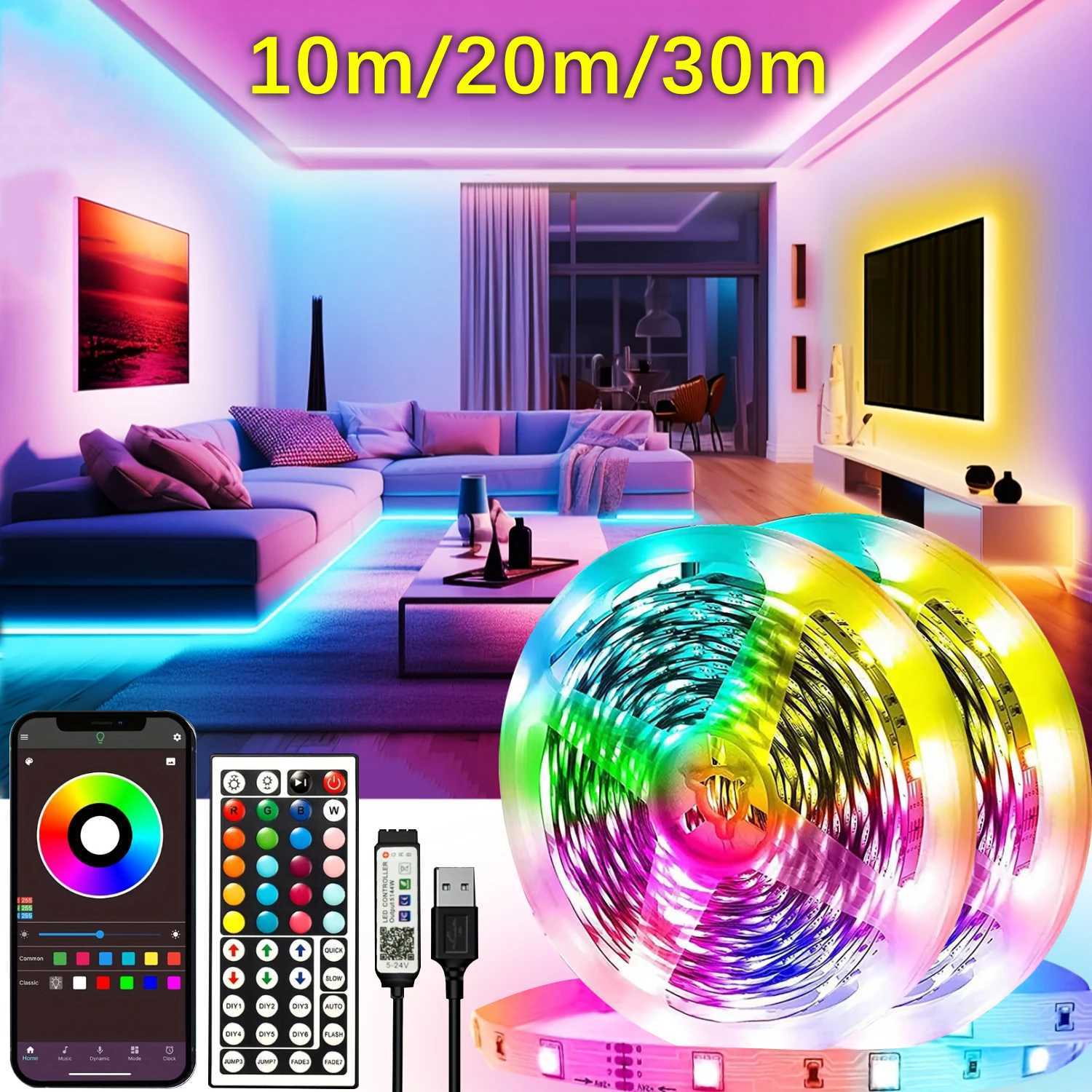 USB Led Lights for Room APP Control 5v Led Strip Lights 10m 20m 30m Flexible Ribbon Tape for Room Bedroom Decor TV Backlights Z250605