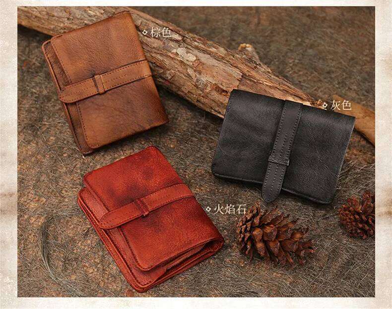 Genuine Women Short Wallet Folding Handmade Female Mini Coin Purse Card Holder Retro Leather Small Wallets 2025 New