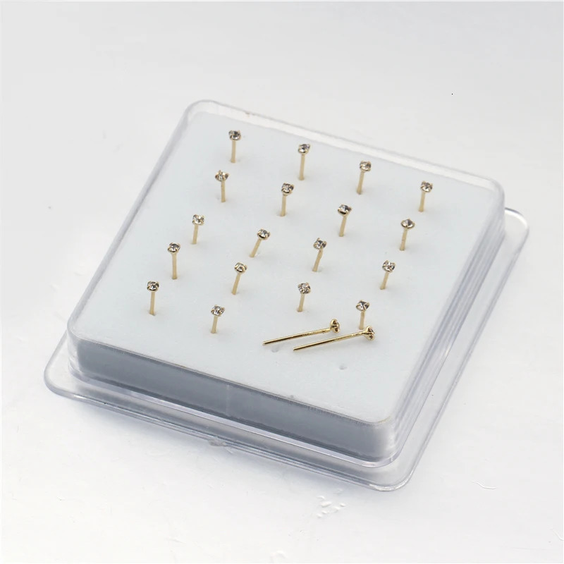 1set 20 Pcs Straight Pin Nose Stud With 1.5mm Crystal Nose Piercing Body Jewelry Nose Studs Rings Piercing Pin Body Jewelry 250605