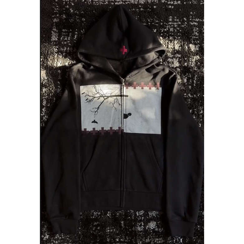 Unique Printed Zipper Hoodie Long Sleeve Pullover Sweatshirt Street Fashion Y2K