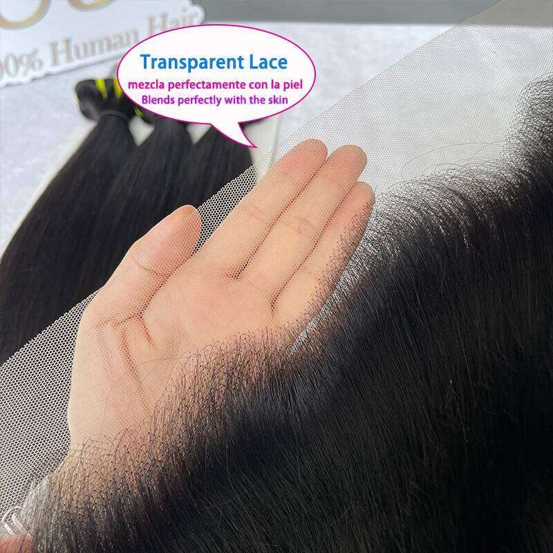 2x6 4x4 5x5 Transparent Lace Straight Human Raw Hair Weave 3 Bundles With Closure 13x4