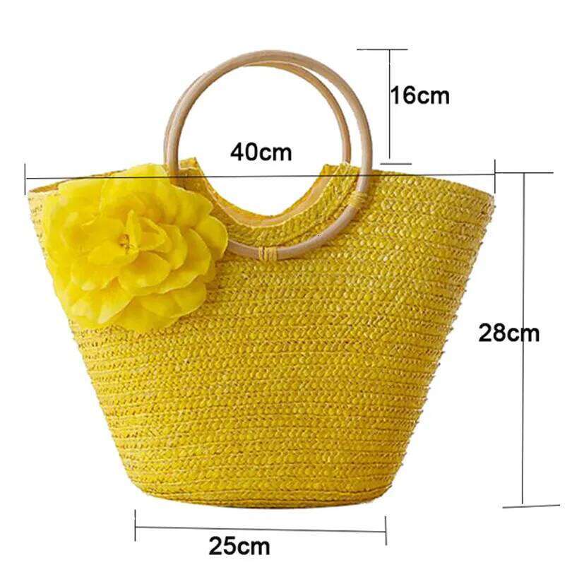 New Rattan Handle Woven Flowers Straw Leisure Vacation Tote Beach Bag For Women Handbags Designer Mxh01