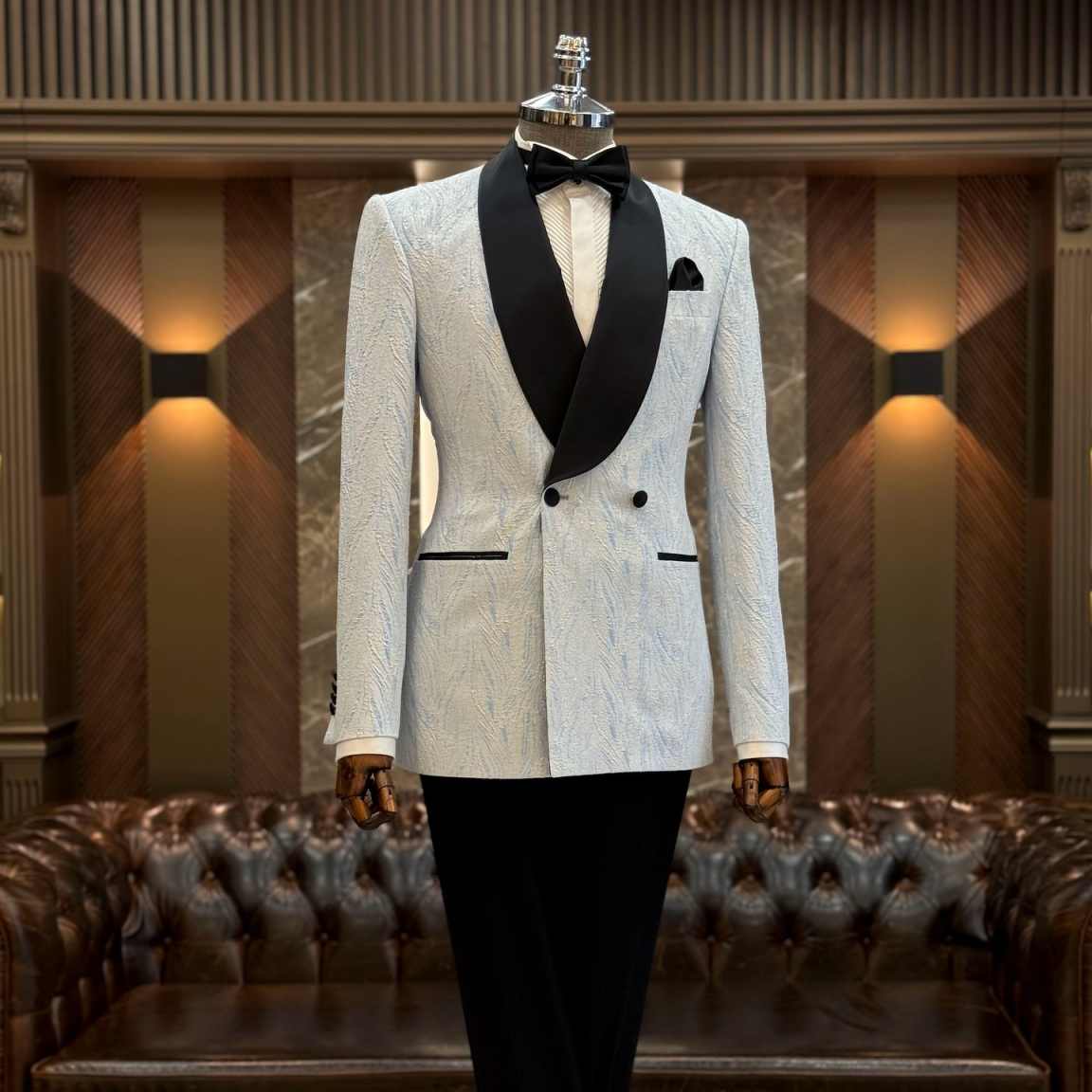 Simple Jacquard Wedding Tuxedos 2 Piece Set Jacket Pants Double Breasted Men Suit Classic Fit Groom Wear Party Suits Customized