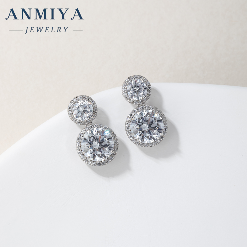 Glaring Fashion Jewelry Earrings Double Round Zircon Set Lab Diamond Jewelry Earrings and Necklace for Women