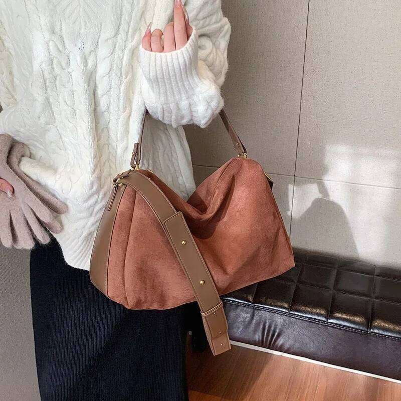 Shoulder for Women Large Suede Totes Lightweight Underarm Bag Casual Shopper Handbag Solid Color Travel Bucket Bags