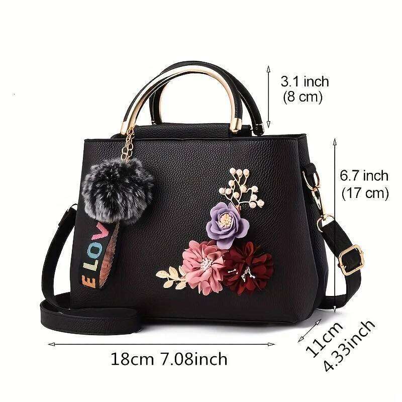 3D Flower Decor Handbag, Elegant Mini Crossbody Women's Fashion Shoulder Bag, Street Trends Tote Bag Purse