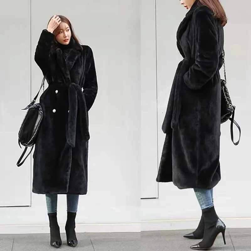 2024 Winter Women's Medium And Long Suit Collar Plush Thickened Fashion Temperament Imitation Mink Coat