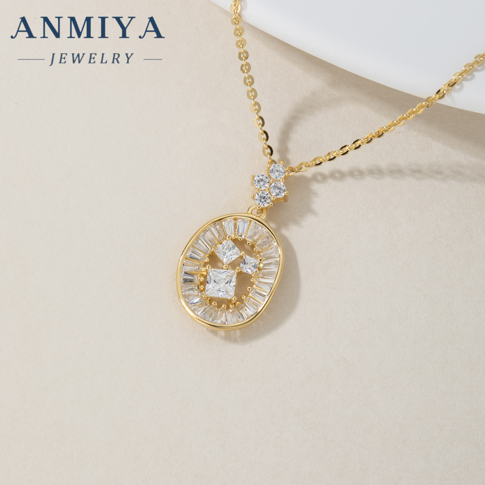 18K Gold Round Shape Hollow Out Zircon 925 Silver Fashion Earrings Necklace Set Jewelry for Ladies