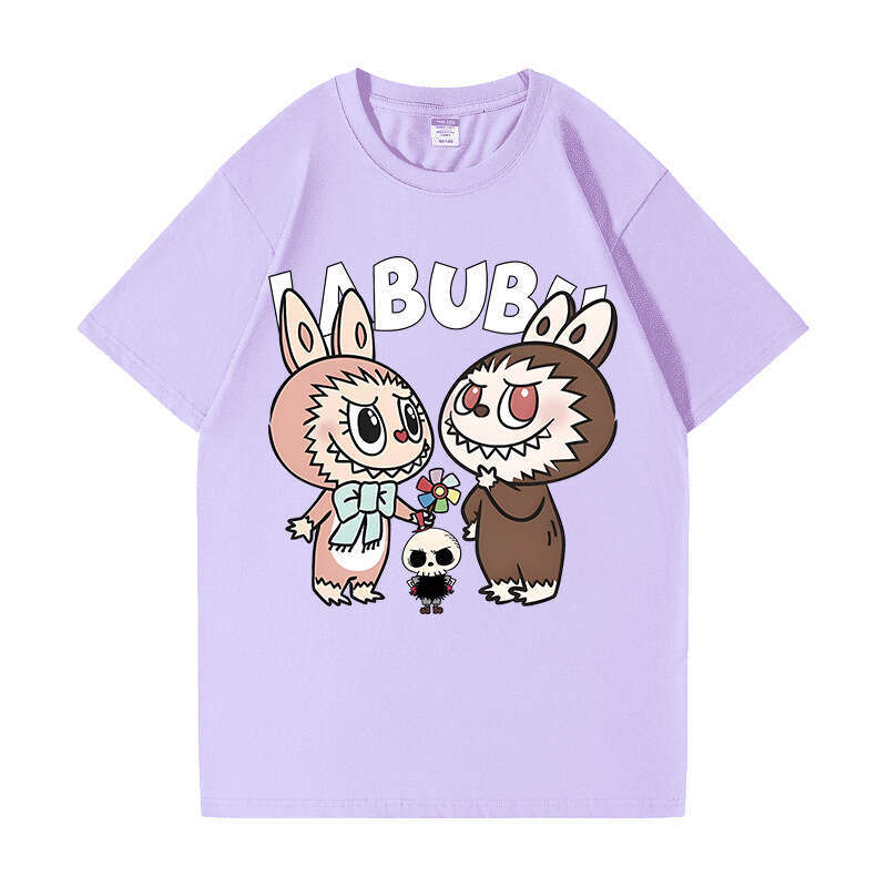 2025 New Labubu Shoulder Pure Cotton Short Sleeve Unisex Cartoon Anime Trendy T-Shirt Top labubus labubu doll