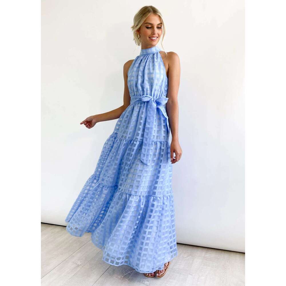 Summer New Casual High-End Sleeveless Waist-Cinching Flared Gentle Style Women's Long Dress B5