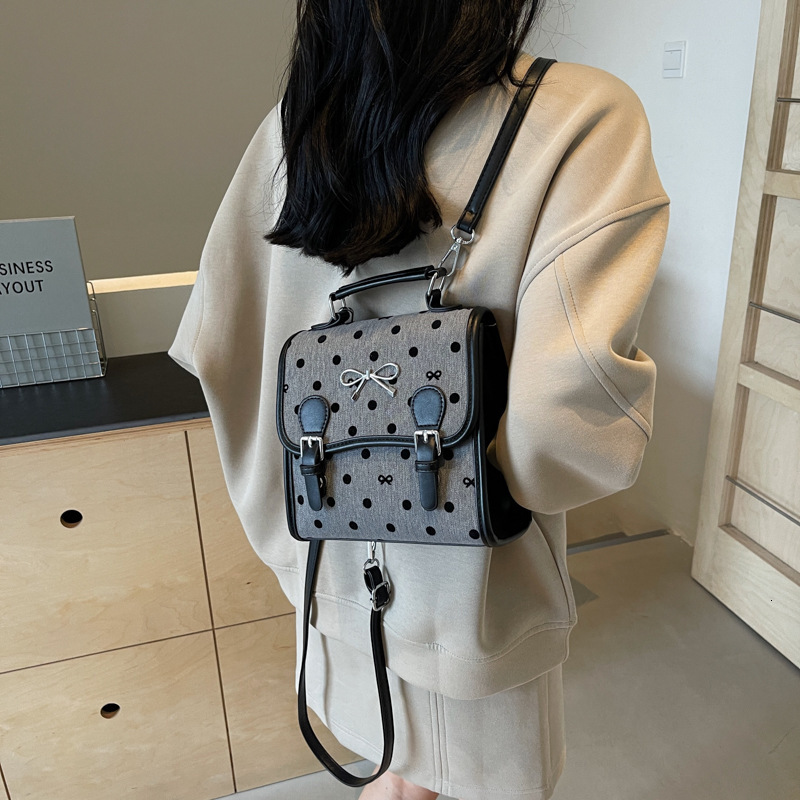 designer Casual Fashion Handbag Small Bag for Women 2025 New Trendy Printed Canvas Polka Dot Backpack Student School Bag