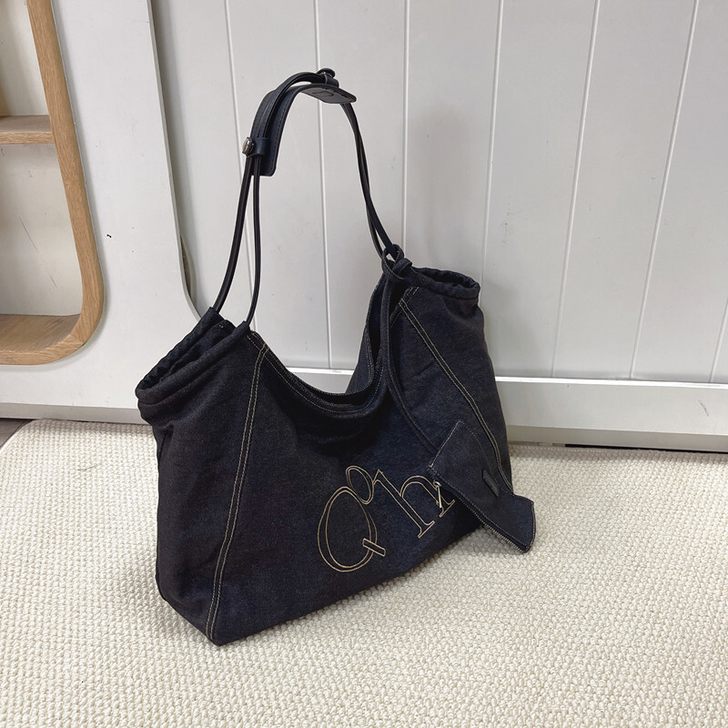 Korean Style Denim Tote for Women 2025 New Large Capacity Letter Shoulder Commuter Underarm Mommy Bag