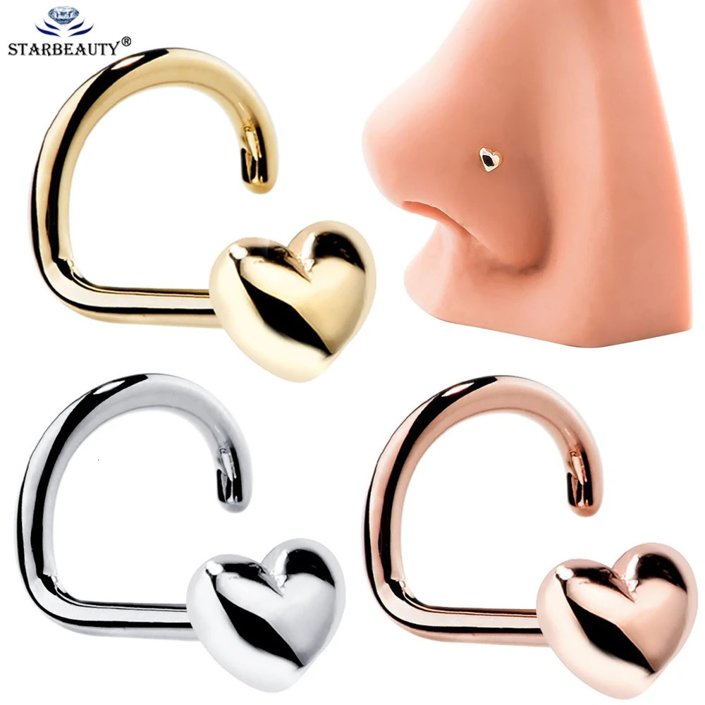 1Pc 18G 1.0*6mm3mm Rose Gold Color nose studs body earring India Style Nose Studs Ring Nose Ring Faux Piercing 250605