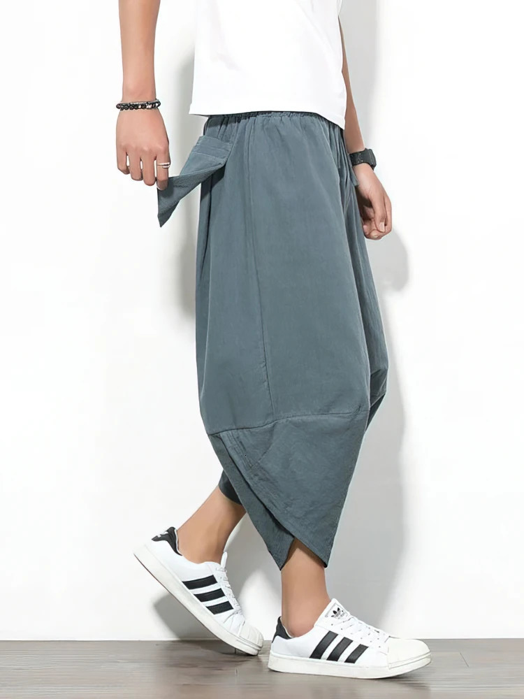 Beach Summer Cotton Linen Cargo Shorts Men Baggy Wide leg Casual Capris Pants Male Sport Running Shorts 2025 Harem Trousers 250605