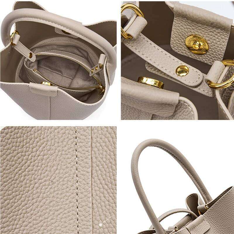 Hifashion Cowhide Genuine Leather Bucket Small Shoulder Bags For Women 2025 Designer Crossbody Purse Tote Ladies Handbags