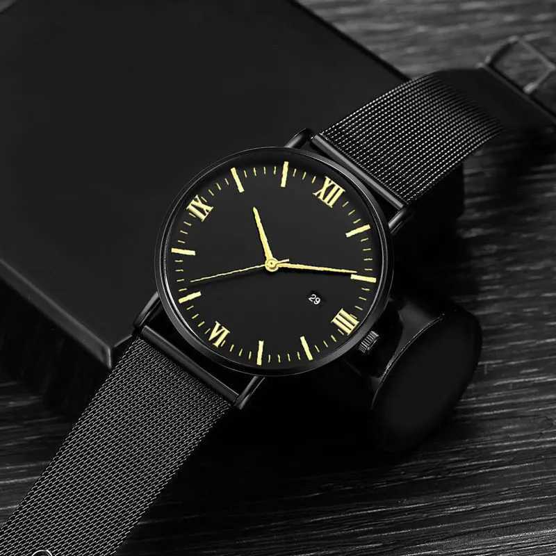 Fashionable business mens watch ultra-thin mesh belt Roman pattern trendy simple mens and womens quartz watch Y250605