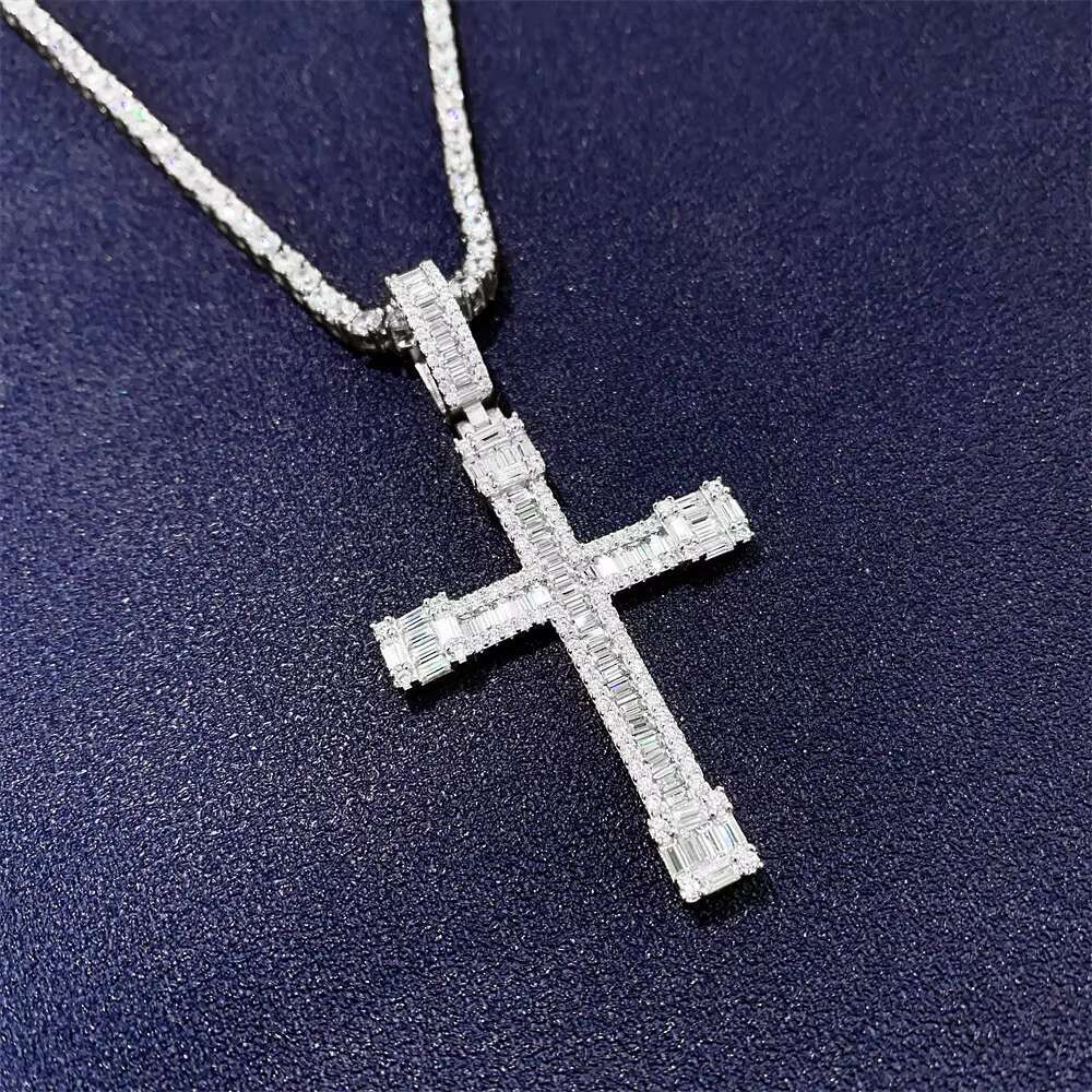 Hip Hop Necklace Cross Pendant 18k Gold Plated Necklace Silver 925 GRA Certificate VVS Moissanite Hiphop Cross Pendant