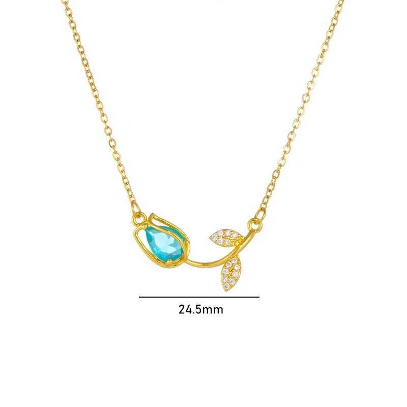 Sweet Colorful Zircon Tulip Pendant Necklaces for Women Girls Stainless Steel Trendy Romantic Jewelry Accessories Gifts Y250605