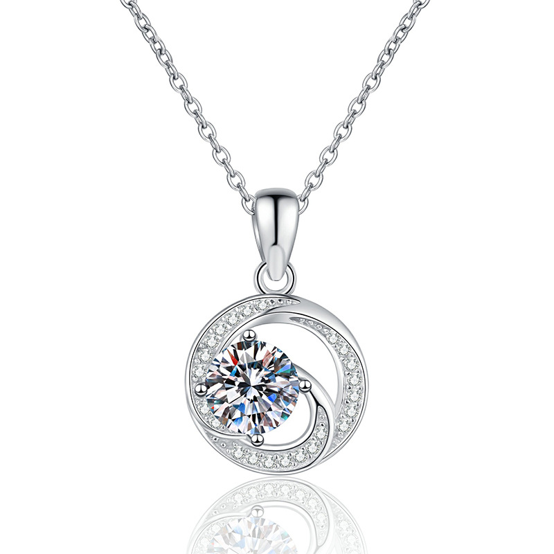 Women's Exquisite S925 Sterling Silver & Moissanite Necklace Set Including One Point of Diamond Quality Gemstone