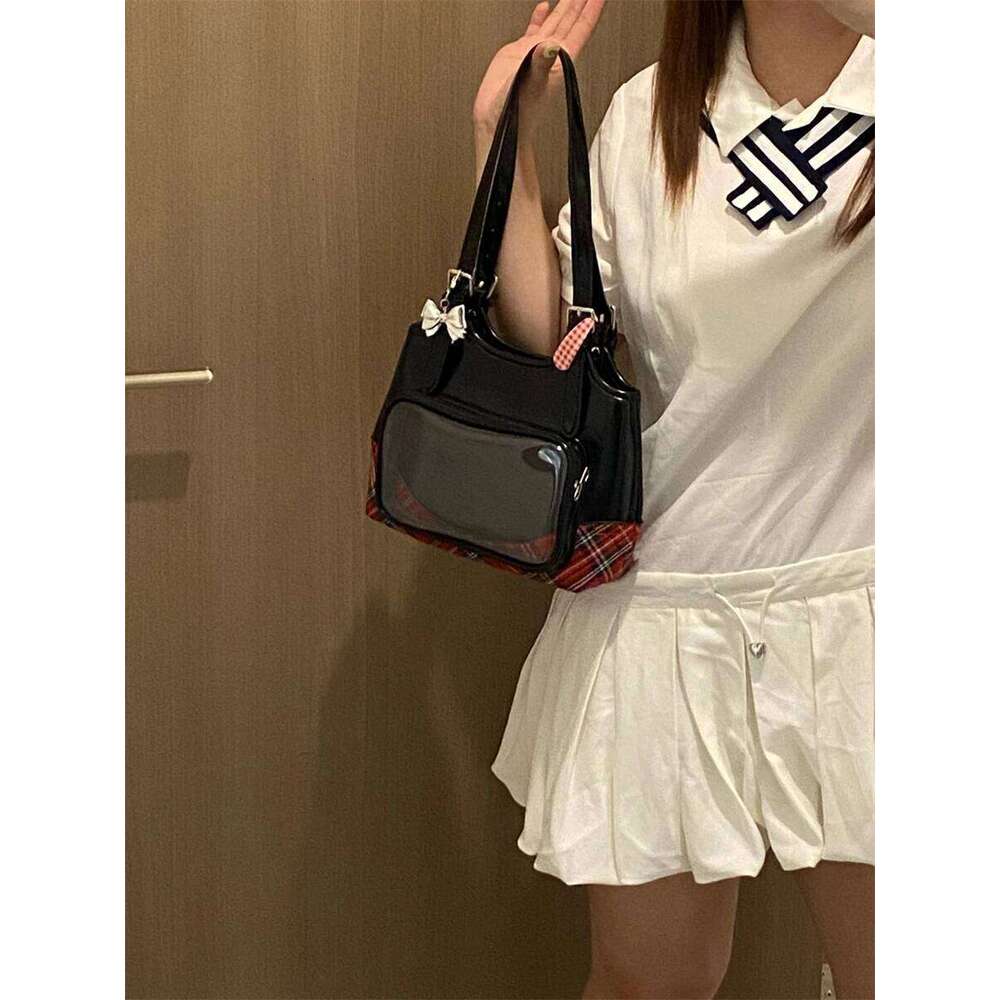 Classic Academy Style Ins Black And Red Plaid Transparent Pain Small Capacity 10Cm Baby Daily Commuter Shoulder Bag