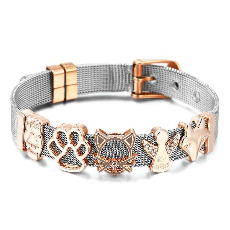 Stainless Steel Watch Belt Mesh Bracelet Micro Pave CZ Crystal Fairy Fox Charm Bracelet For Women Men Party Wedding Jewelry Gift W250606