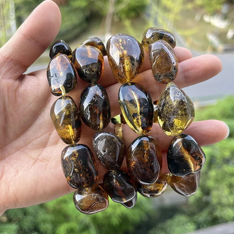 Big Amber Bracelet for Unisex Birthday Unique Handmade Baltic Irregular Plant Diy Beads Accessory Genuine Natural Stone Jewelry 250604