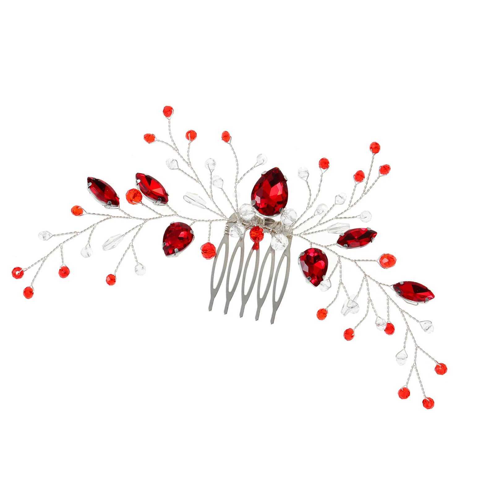 Wedding Hair Combs Hair Accessories Red Color Rhinestone Hairpins Clips Silver Color Metal Headpieces for Bride Novia Jewelry Z250605