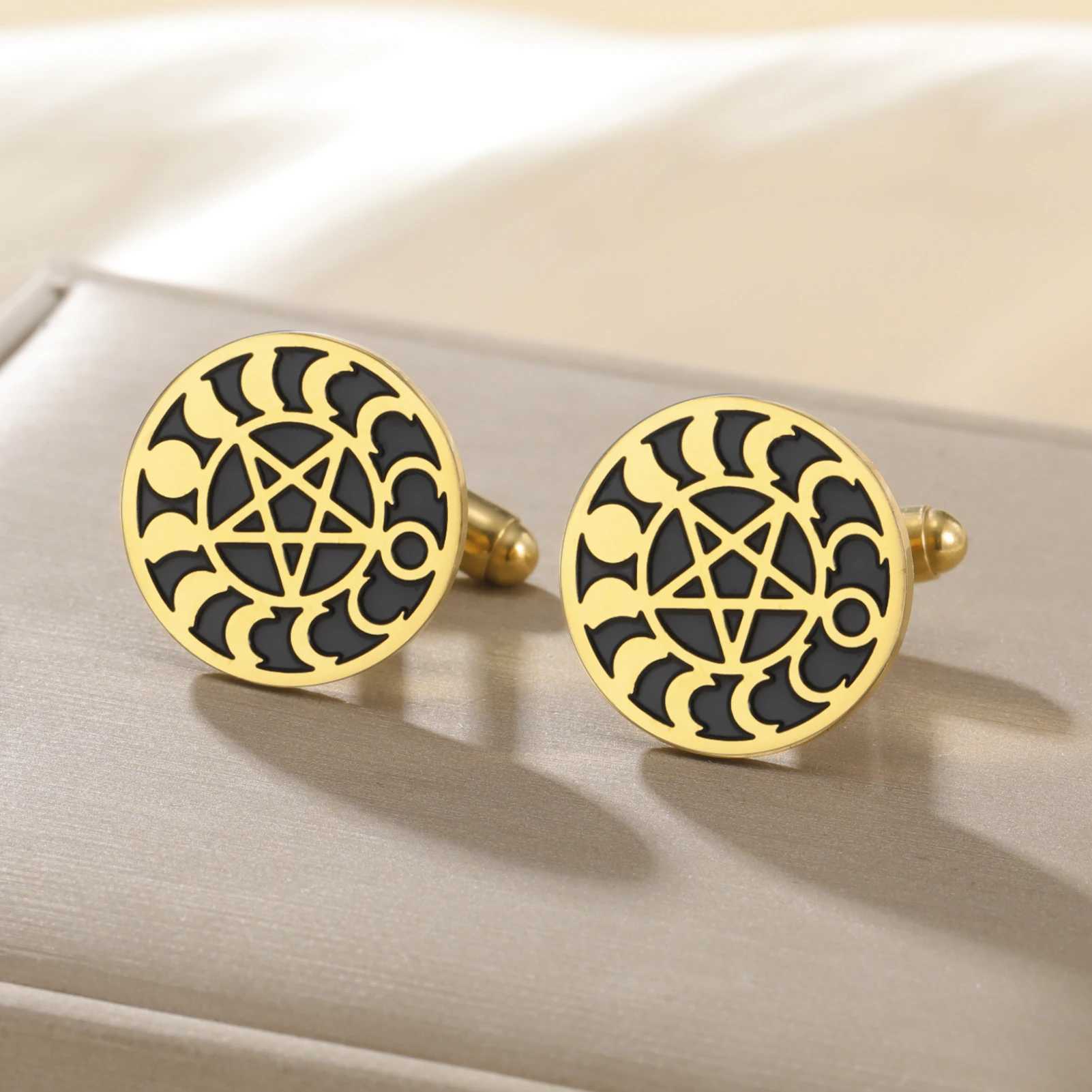 Lucktune 2pcs Pentagram Moon Phase Cufflinks Vintage Stainless Steel Cufflinks For Men Shirt Supernatural Amulet Jewelry Sale W250606