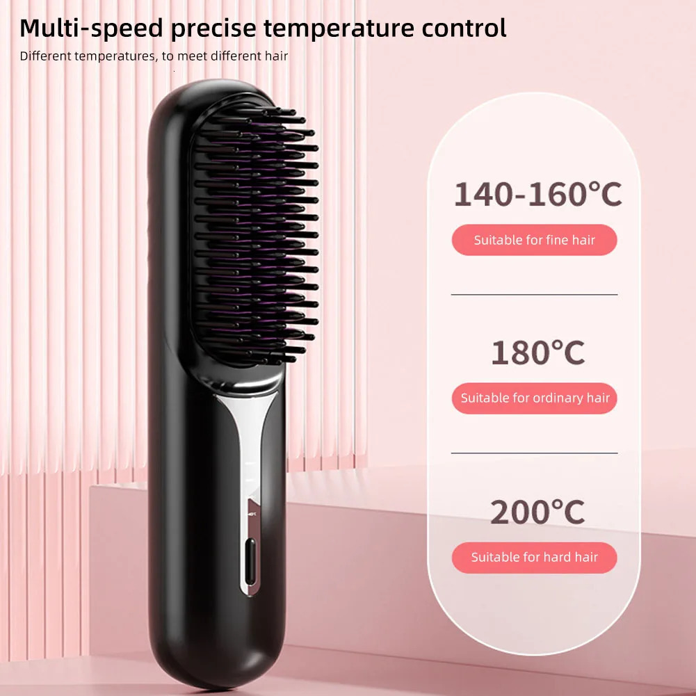 Wet Dry Hair Straightener Portable Hair Comb Cordless Hair Straightener Brush with Fast Heating Negative Ions for Fluffy Curly 250605