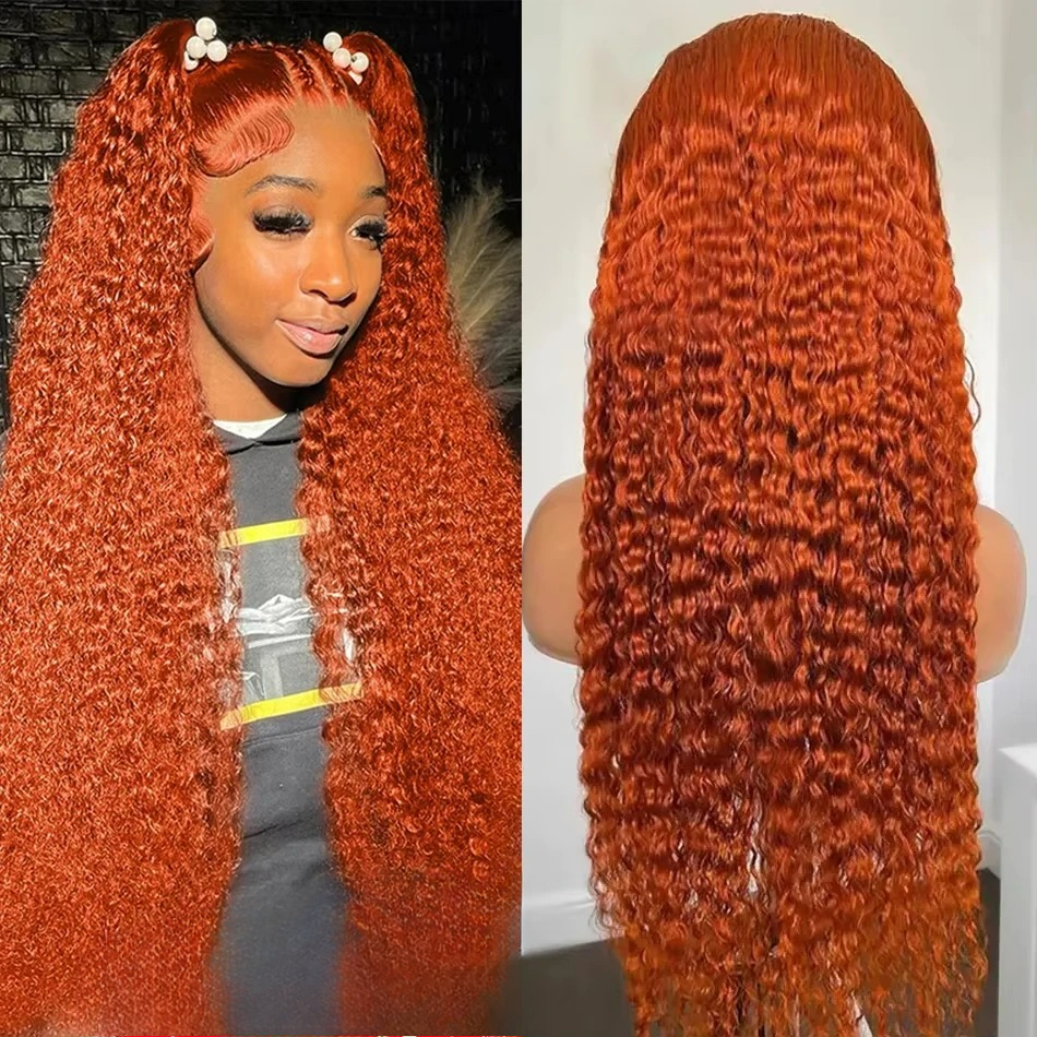 30 Inch Ginger Orange Kinky Curly 13x4 Lace Frontal Wigs For Women Transparent Lace Front Human Hair Wig 4X4 Curly Deep Wave Wig Synthetic